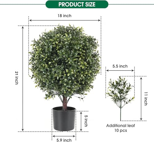 Product: 21 Inch Artificial Topiary Boxwood Ball Trees – Decorative Fake Greenery in Planter Pots for Front Porch, Indoor Walkway, Entryway Decorating, Set of 2