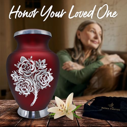 Silky Flower Store Rose Cremation Urn for Ashes, Handcrafted Red Funeral Urn for Women Men, Large Memorial Urn 200 Cubic Inches, 32.5cm 1 1 Product: Rose Cremation Urn for Ashes for Women & Men - Handcrafted Rose Urns for Human Ashes Adult Female & Male - Funeral Urns for Women - Honor Your Loved Ones with Decorative Urns (Red, Large)