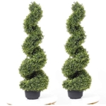 Product: 35 Inch Artificial Boxwood Topiary Tree Spiral Plants Fake Faux Plant Decor in Plastic Pot Green Indoor or Outdoor, Set of 2