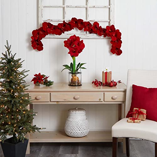 Silky Flower Store Artificial Amaryllis Silk Garland, Red Crimson Floral Mantel Decor, Nearly Natural 5ft 60H x 5W x 5D 3 3 Product: Nearly Natural 4549 5' Amaryllis Silk Garland, Red