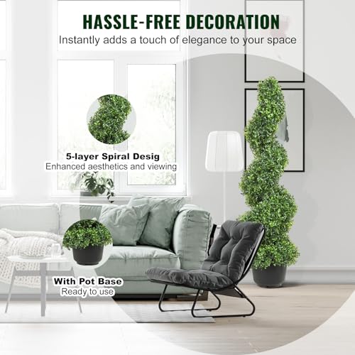 Product: VEVOR Artificial Boxwood Spiral Topiary Trees, 3ft Tall (2 Pieces) Faux Plant Outdoor, All-Year Green Fake Plant with Replaceable Leaves for Decorative/Indoor/Porch/Garden