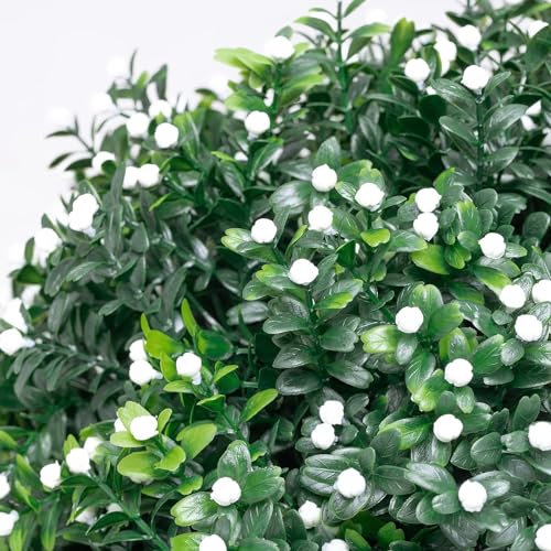 Product: Artificial Boxwood Topiary Ball Tree Outdoor Porch Trees Set of 2 22'' T * 15'' D, Faux Boxwood Plants Outdoor Home Garden Christmas Decorations for Home Porch (White)
