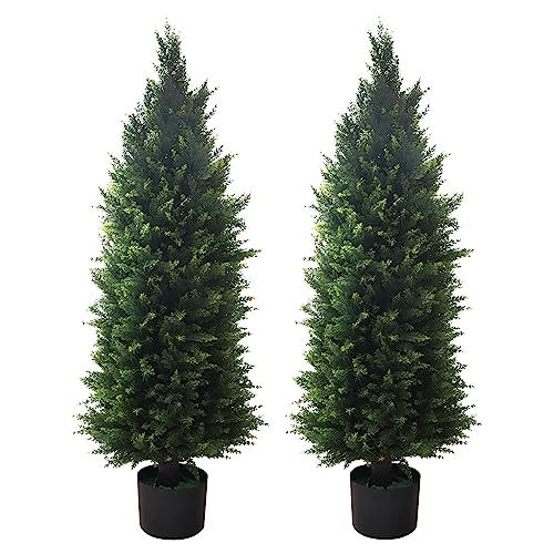 Product: Artificial Topiary Tree 2-Set - Beautiful Realistic Faux Cedar Pines, 4 Feet Tall, UV Protection for Longer Life, 6" Wide Heavy Duty Pots for Outdoor & Indoor Decor