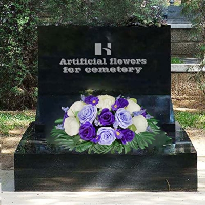 Silky Flower Store HENOMO Headstone Flower Saddle for Grave, Artificial Cemetery Flowers, Purple Rose White Peony Mix, Outdoor Graveside Decor 32.5cm 15 15 Product: HENOMO Headstone Flower Saddle for Grave,Color-Non Bleed,Artificial Cemetery Flowers-Purple Rose and White Peony Mix Arrangement, Outdoor Graveside Decor