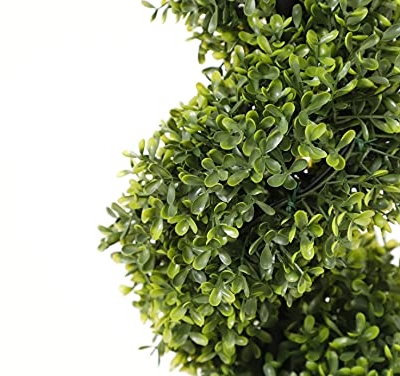 Product: 35 Inch Artificial Boxwood Topiary Tree Spiral Plants Fake Faux Plant Decor in Plastic Pot Green Indoor or Outdoor, Set of 2