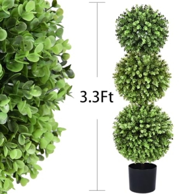 Product: Fomlily 2 Pack Artificial Boxwood Topiary Trees, 3ft Topiary Ball Trees with Planter for Front Door Porch Decor, Indoor/Outdoor Use