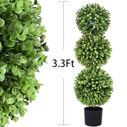 Product: Fomlily 2 Pack Artificial Boxwood Topiary Trees, 3ft Topiary Ball Trees with Planter for Front Door Porch Decor, Indoor/Outdoor Use