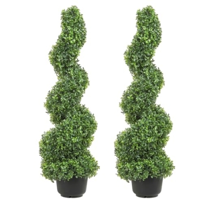 Product: VEVOR Artificial Boxwood Spiral Topiary Trees, 3ft Tall (2 Pieces) Faux Plant Outdoor, All-Year Green Fake Plant with Replaceable Leaves for Decorative/Indoor/Porch/Garden