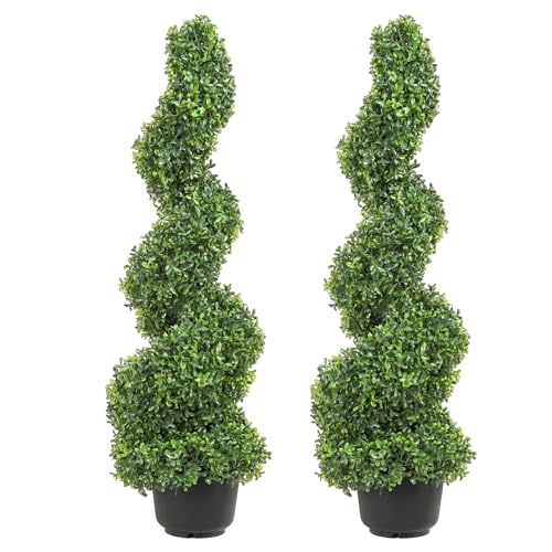 Product: VEVOR Artificial Boxwood Spiral Topiary Trees, 3ft Tall (2 Pieces) Faux Plant Outdoor, All-Year Green Fake Plant with Replaceable Leaves for Decorative/Indoor/Porch/Garden