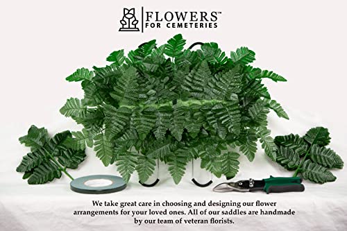 Product: Sympathy Silks Artificial Cemetery Flowers - Realistic - Outdoor Grave Decorations - Non-Bleed Colors, and Easy Fit - Cream Open Rose with Red Mum Saddle for Headstone