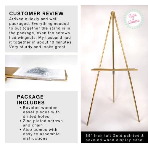 Product: Lucia and Luciana Funeral Easel Stand, Black Easel Stand For Picture, Acrylic Sign Stand, Easel for Memorial Service, Beveled Wood, 65 Inch Tall, Wooden Floor Easels for Display
