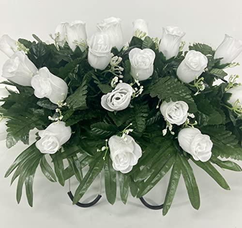 Product: White rose cemetery saddle~Cemetery Arrangement~Graveside Decorations~Headstone Saddle~Saddle Arrangement~Sympathy Flowers~Grave decor~Cemetery Flower Service Subscription~cemetery saddle
