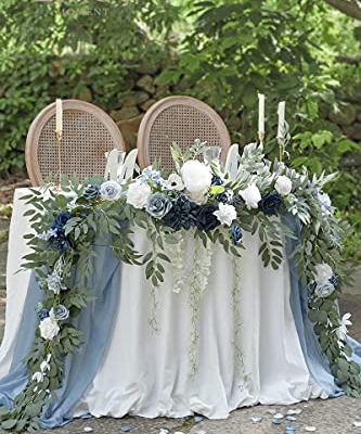 Product: Ling's Moment 9FT Spring Flower Garland- Wedding Arch Flowers for Backdrop Decoration, Eucalyptus & Rose, Artificial Floral Garland for Mantle - Sweetheart Head Table Decor for Reception, Dusty Blue
