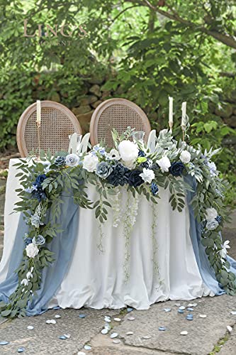 Product: Ling's Moment 9FT Spring Flower Garland- Wedding Arch Flowers for Backdrop Decoration, Eucalyptus & Rose, Artificial Floral Garland for Mantle - Sweetheart Head Table Decor for Reception, Dusty Blue
