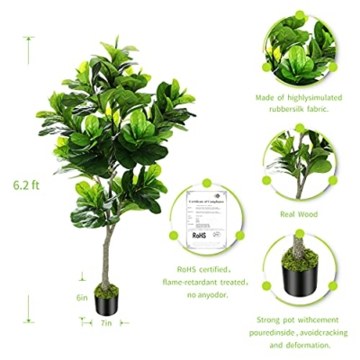 Product: OXLLXO 6ft Full Artificial Fiddle Leaf Fig Tree (72in) with Plastic Nursery Pot Faux Tree, Ficus Lyrata Fake Plant for Office House Farmhouse Living Room Home Decor (Indoor/Outdoor)