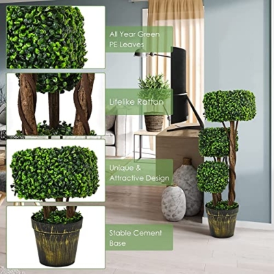 Product: Goplus 36” Artificial Boxwood Topiary Trees - 2 Pack Faux Greenery with Cement-Filled Pots for Indoor Decor