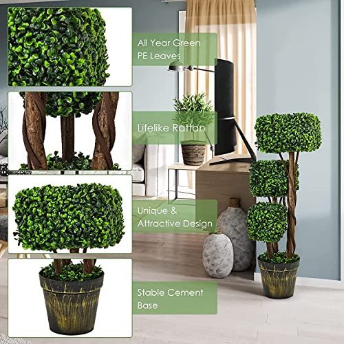 Product: Goplus 36” Artificial Boxwood Topiary Trees - 2 Pack Faux Greenery with Cement-Filled Pots for Indoor Decor