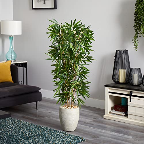 Product: Nearly Natural 5-Ft. Bamboo Artificial Sand Colored Planter (Real Touch) UV Resistant (Indoor/Outdoor) Silk Trees, Green