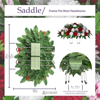 Silky Flower Store Sympathy Silks 30 Headstone Flower Saddle Artificial Cemetery Flowers, Red White Mums, 30cm 13 13 Product: Sympathy Silks 30" Headstone Flower Saddle Artificial Cemetery Flowers - Gravesite Flowers - Red and White Mums