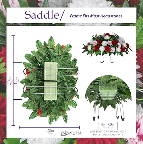 Silky Flower Store Sympathy Silks 30 Headstone Flower Saddle Artificial Cemetery Flowers, Red White Mums, 30cm 6 6 Product: Sympathy Silks 30" Headstone Flower Saddle Artificial Cemetery Flowers - Gravesite Flowers - Red and White Mums