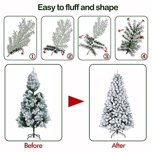 Silky Flower Store 7.5 ft Snow Flocked Artificial Christmas Tree, Pine Cones, 1446 Tips, Hinged Metal Stand, 49 in diameter 5 5 Product: Hykolity 7.5 ft Snow Flocked Artificial Christmas Tree with Pine Cones, 1446 Tips, Metal Stand and Hinged Branches