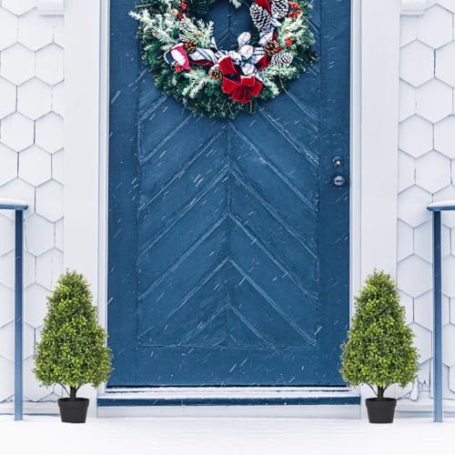 Product: Azoco 30" Artificial Boxwood Topiary Trees Outdoor Set of 2 - UV Resistant Faux Plants for Front Porch Outside Planter, Realistic Fake Cone-Shaped Bushes & Evergreen Shrubs