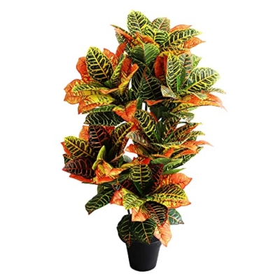 Product: momoplant Artificial Croton Plant, 39inch Faux Fiddle Leaf fig Tree, Artificial Trees for Home Decor, Ficus Lyrata Tree with Plastic Pot, Silk Plants for Home Decor Indoor
