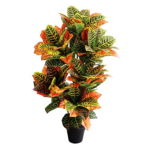 Product: momoplant Artificial Croton Plant, 39inch Faux Fiddle Leaf fig Tree, Artificial Trees for Home Decor, Ficus Lyrata Tree with Plastic Pot, Silk Plants for Home Decor Indoor