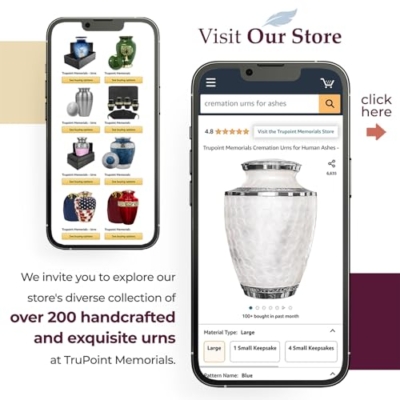 Silky Flower Store Memorial Cremation Urn for Human Ashes, Large Decorative Burial Urn, Opal White Silver Lining, 20.5cm 11 11 Product: Trupoint Memorials Cremation Urns for Human Ashes, Decorative Burial Urn for Adult Men and Women, Large Opal with Silver Lining