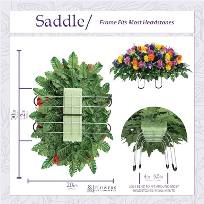 Product: Sympathy Silks Artificial Cemetery Flowers – Realistic Wildflower Outdoor Grave Decorations - Purple Violet Wildflower Saddle for Headstone