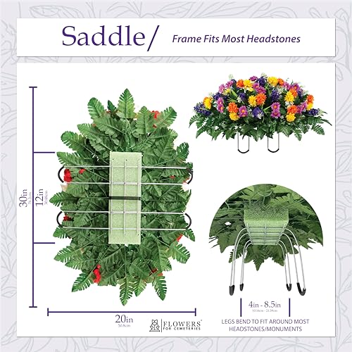 Product: Sympathy Silks Artificial Cemetery Flowers – Realistic Wildflower Outdoor Grave Decorations - Purple Violet Wildflower Saddle for Headstone