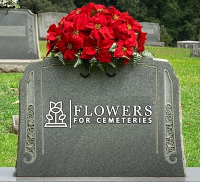 Silky Flower Store Artificial Cemetery Flowers, Red Poinsettia Headstone Saddle, Weatherproof Memorial Decor 2-3+ Months, 32.5cm 15 15 Product: Sympathy Silks Artificial Cemetery Flowers - Winter Memorial Flowers - Christmas Poinsettias - Red Poinsettias Saddle for Headstone
