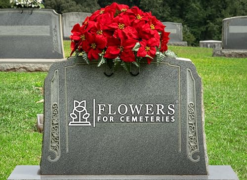 Silky Flower Store Artificial Cemetery Flowers, Red Poinsettia Headstone Saddle, Weatherproof Memorial Decor 2-3+ Months, 32.5cm 6 6 Product: Sympathy Silks Artificial Cemetery Flowers - Winter Memorial Flowers - Christmas Poinsettias - Red Poinsettias Saddle for Headstone