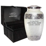 Product: Adult Funeral Cremation Urn, White Ash Urns with Personalization and Velvet Box