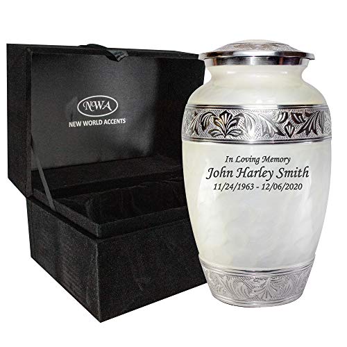 Adult Funeral Cremation Urn, White Ash Urns with Personalization and Velvet Box - Artificial Flower Arrangements Product: Adult Funeral Cremation Urn, White Ash Urns with Personalization and Velvet Box