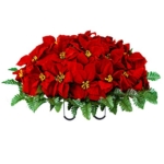 Product: Sympathy Silks Artificial Cemetery Flowers - Winter Memorial Flowers - Christmas Poinsettias - Red Poinsettias Saddle for Headstone