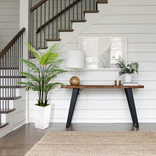 Product: 5FT Real Touch Artificial Palm Tree with White Planter - Faux Tropical Areca Floor Plant for Home & Office Décor