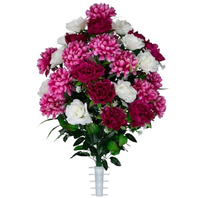Product: Sympathy Silks Artificial Cemetery Flowers - Gravesite Flowers - White Roses and Pink Peony
