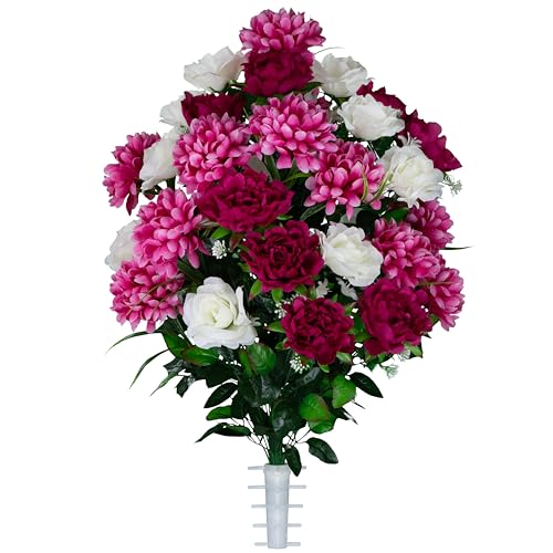 Sympathy Silks Artificial Cemetery Flowers - Gravesite Flowers - White Roses and Pink Peony - Artificial Flower Arrangements Product: Sympathy Silks Artificial Cemetery Flowers - Gravesite Flowers - White Roses and Pink Peony