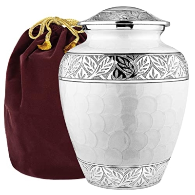 Product: Trupoint Memorials Cremation Urns for Human Ashes, Decorative Burial Urn for Adult Men and Women, Large White with Silver Lining