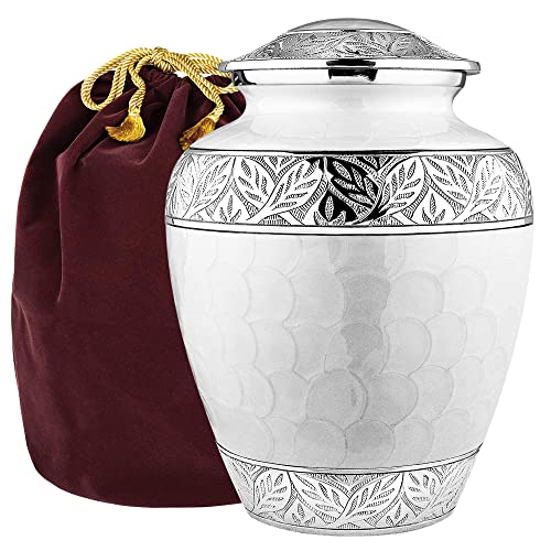 Trupoint Memorials Cremation Urns for Human Ashes, Decorative Burial Urn for Adult Men and Women, Large White with Silver Lining - Artificial Flower Arrangements Product: Trupoint Memorials Cremation Urns for Human Ashes, Decorative Burial Urn for Adult Men and Women, Large White with Silver Lining
