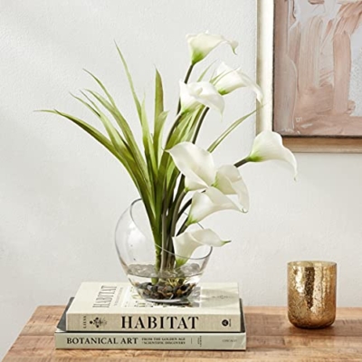 Product: Nearly Natural 15.5in. Calla Lily and Grass Artificial Arrangement in Vase, Cream