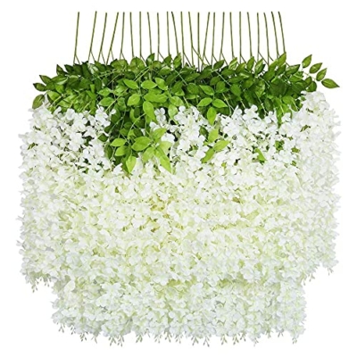 Product: UNIQU 24 Pack 3.6 Feet/Piece White Artificial Flowers Fake Wisteria Garland Hanging Wisteria Silk Flowers for Home Garden Weddings Party Decor