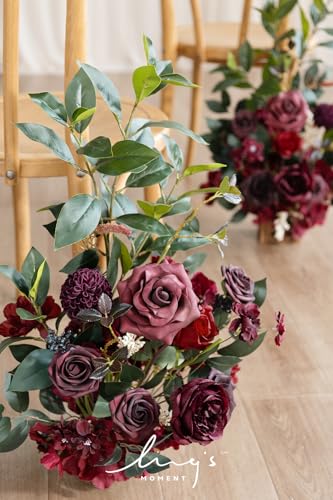 Silky Flower Store Bordeaux Red Artificial Wedding Flower Arrangements, 4 Piece Ceremony Aisle Decor, Tall Standing Faux Florals 17.5in 2 2 Product: Ling's Moment 17.5" Tall Standing Artificial Flowers Arrangements 4pcs Fall Wedding Aisle Runner Chair Decorations Bordeaux Red Centerpieces for Ceremony Reception Rose Floral Party Outdoor
