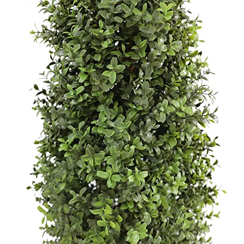 Silky Flower Store 30 Inch Artificial Boxwood Topiary, Outdoor Ready Faux Potted Shrubs, 2 Piece Set, 30in 1 1 Product: 30" Tall Artificial Boxwood Topiary, 2 Pcs Outdoor Ready Artificial Boxwood Topiaries Trees, Natural Looking Fake Potted Shrubs