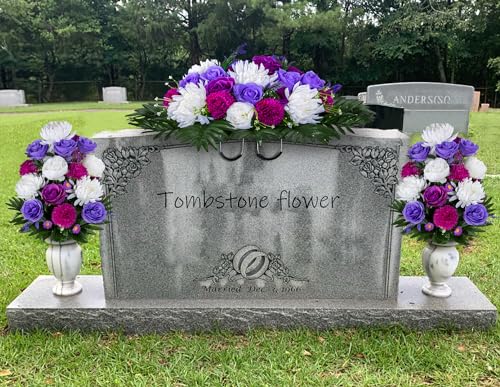 Product: XONOR Artificial Headstone Flower Saddles for Graves, Cemetery Memorial Flowers for Outdoor Tombstone Decorations, Artificial Peony Rose Flowers Saddle (Purple&White, 1 Saddle 2 Bouquets)