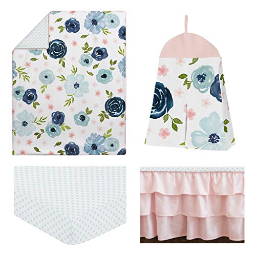 Product: Sweet Jojo Designs 4-Piece Baby Crib Bedding Set (Pink/Blue Boho Floral) for Girls, Infants/Nursery incl. Blanket, Fitted Sheet, Skirt, Diaper Stacker (Watercolor, Rose, Polka Dot, Shabby Chic, Navy)
