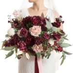Product: Ling's Moment Red Wedding Bouquets for Bride, Burgundy and Blush Bridal Bouquets for Bride,17 Inch Free Form Artificial Wedding Flower Bouquet