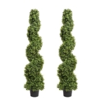 Product: 2x Artificial Spiral Boxwood Topiary Trees | Realistic Artificial Design | UV Protected for Outdoor Use | Indoor and Outdoor Use | Elegant Decoration (4ft/120cm)