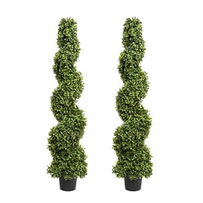 Product: 2x Artificial Spiral Boxwood Topiary Trees | Realistic Artificial Design | UV Protected for Outdoor Use | Indoor and Outdoor Use | Elegant Decoration (4ft/120cm)